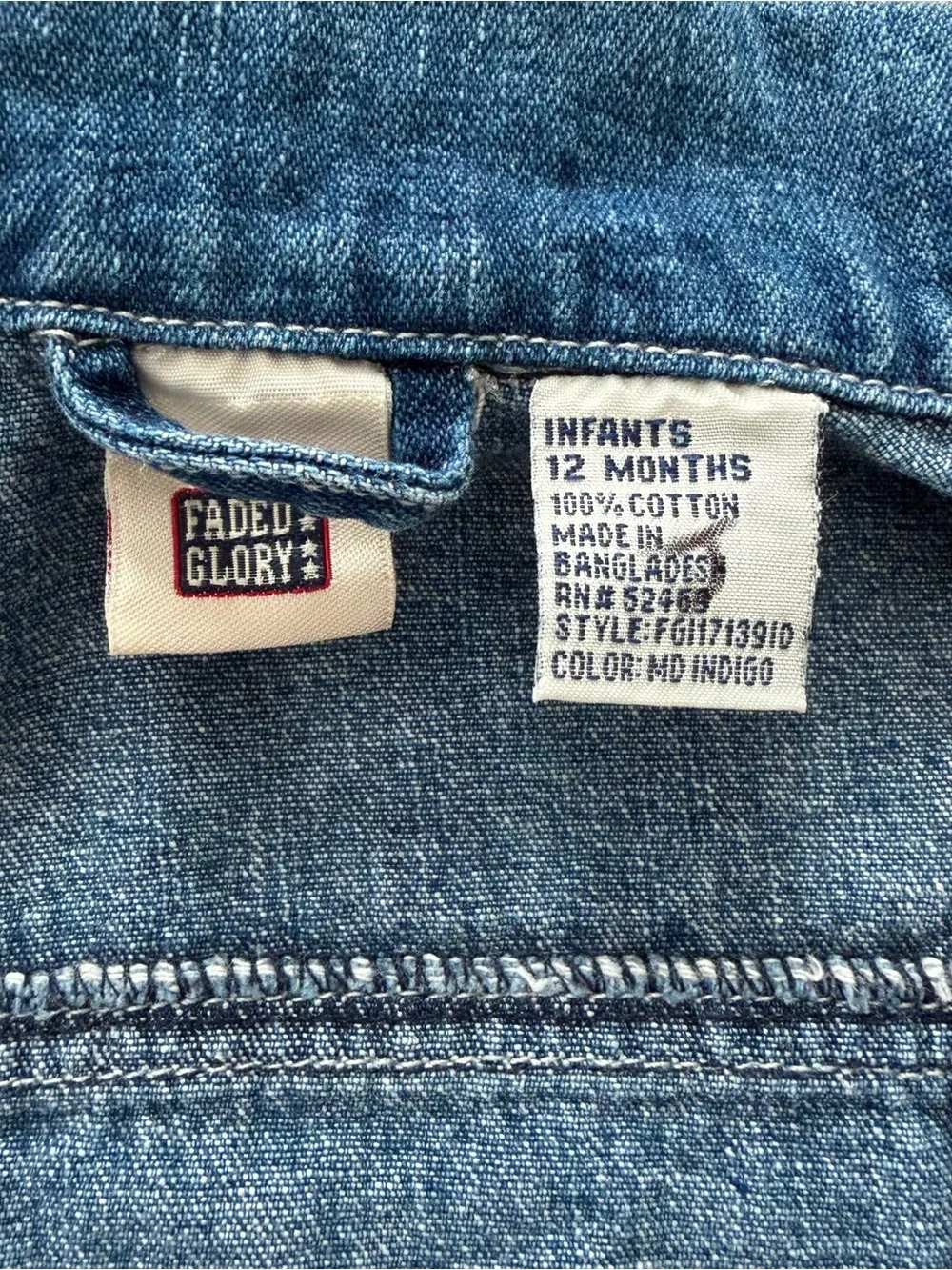 Infant 12 Month Blue Denim Jacket Snap Front Long Sleeve Coat Faded Glory